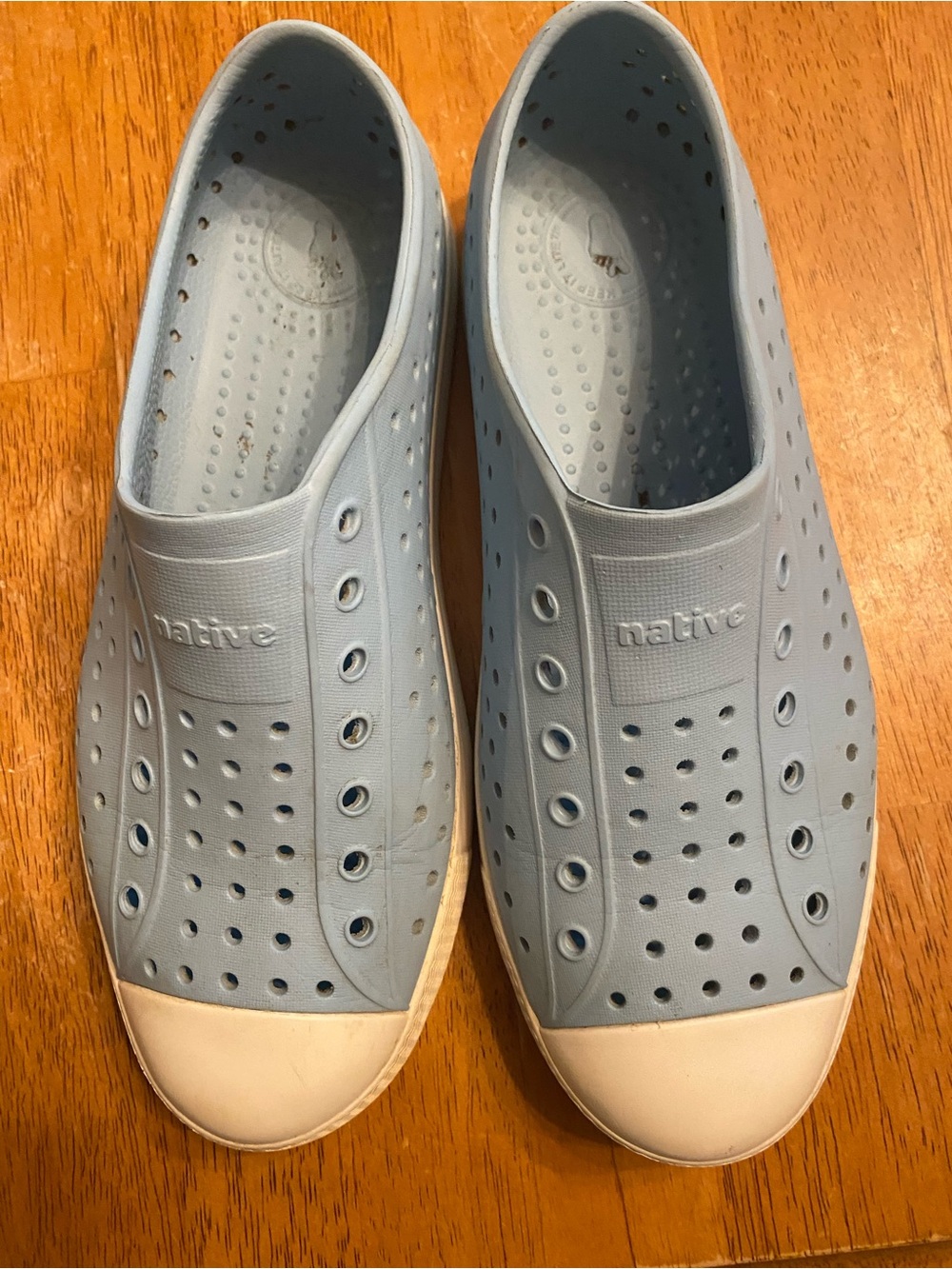 Native Slip-On Shoes in Light Blue with White Toe Caps